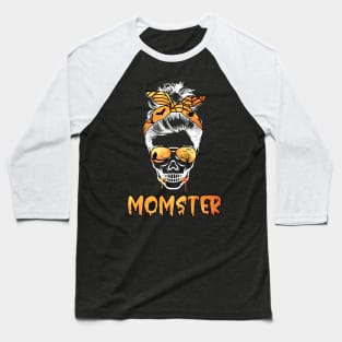 Momster Mom Skull Messy Bun Spooky Glasses Halloween Costume Baseball T-Shirt